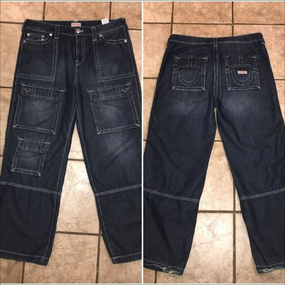 Women's True Religion Bobbi Baggy Cargo Y2K Style Jeans-Size 32 (35 Actual Size) - Picture 1 of 12